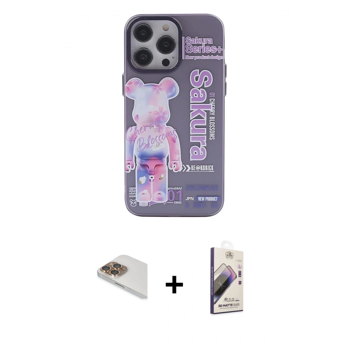 MARSİLYAN™- iPhone 13 Pro Max Kılıf Zirve Form Özel Seri - Siyah Bilvis 3D Mat Cam Ekran Koruyucu + Pers Alüminyum Kamera Lens - GD