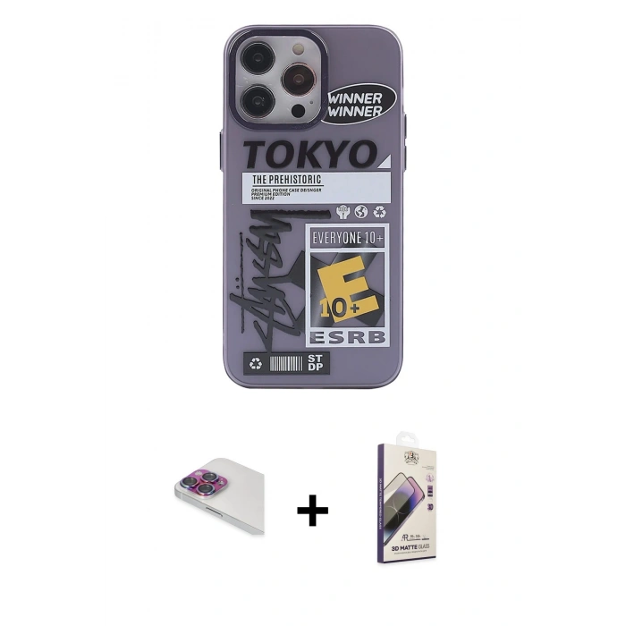 MARSİLYAN™- iPhone 13 Pro Max Kılıf Zirve Form Özel Seri - Siyah Bilvis 3D Mat Cam Ekran Koruyucu + Pers Alüminyum Kamera Lens - GI
