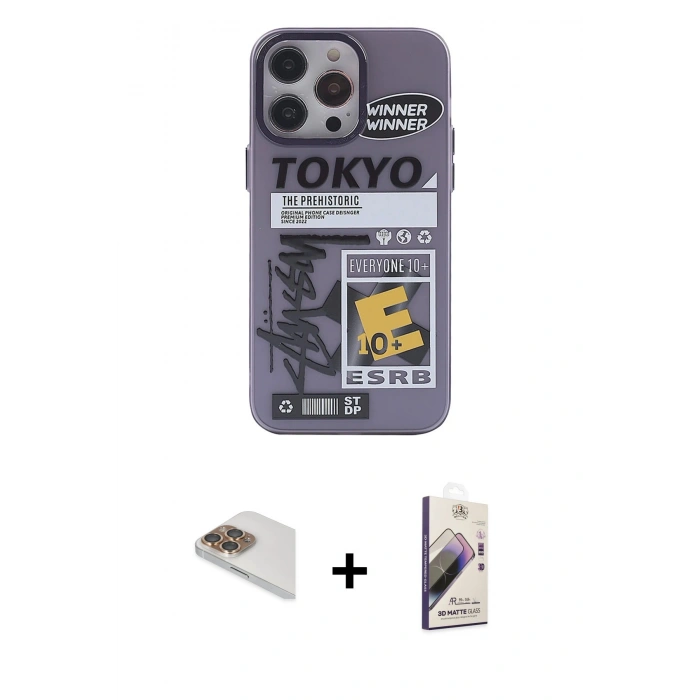 MARSİLYAN™- iPhone 13 Pro Max Kılıf Zirve Form Özel Seri - Siyah Bilvis 3D Mat Cam Ekran Koruyucu + Pers Alüminyum Kamera Lens - GD