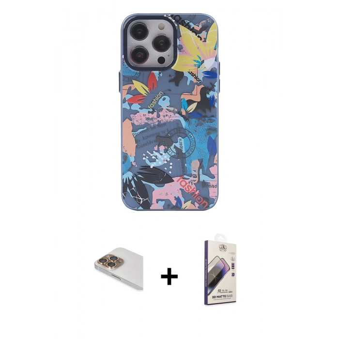 MARSİLYAN™- iPhone 13 Pro Max Kılıf Zirve Form Özel Seri - Siyah Bilvis 3D Mat Cam Ekran Koruyucu + Pers Alüminyum Kamera Lens - GD