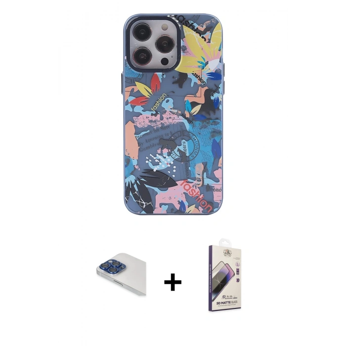 MARSİLYAN™- iPhone 13 Pro Max Kılıf Zirve Form Özel Seri - Siyah Bilvis 3D Mat Cam Ekran Koruyucu + Pers Alüminyum Kamera Lens - LT