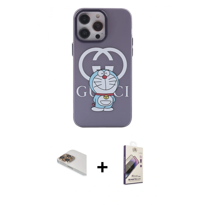 MARSİLYAN™- iPhone 13 Pro Max Kılıf Zirve Form Özel Seri - Siyah Bilvis 3D Mat Cam Ekran Koruyucu + Pers Alüminyum Kamera Lens - GD