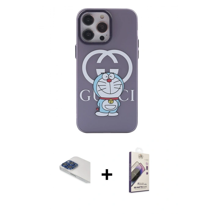 MARSİLYAN™- iPhone 13 Pro Max Kılıf Zirve Form Özel Seri - Siyah Bilvis 3D Mat Cam Ekran Koruyucu + Pers Alüminyum Kamera Lens - LT