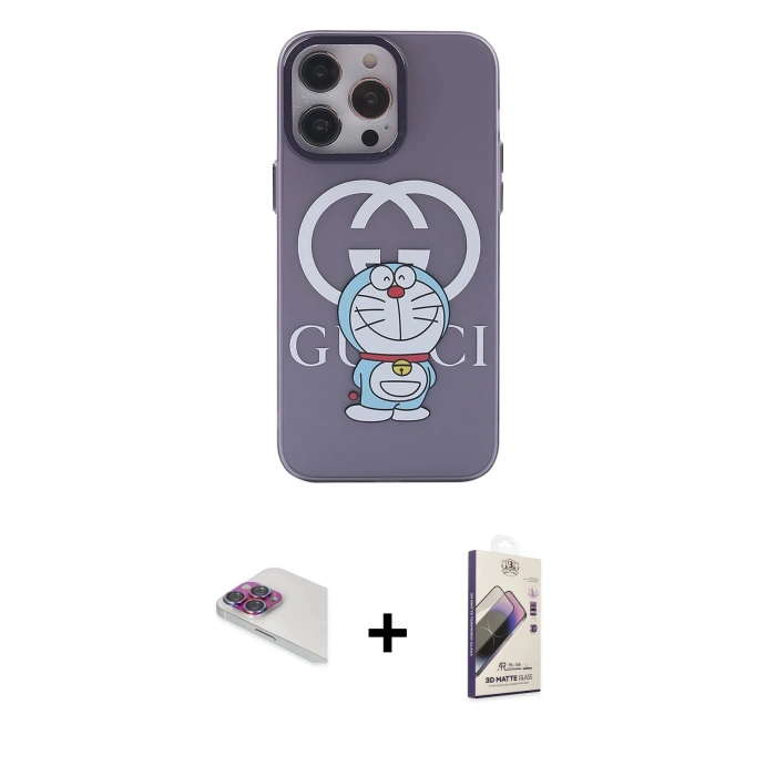 MARSİLYAN™- iPhone 13 Pro Max Kılıf Zirve Form Özel Seri - Siyah Bilvis 3D Mat Cam Ekran Koruyucu + Pers Alüminyum Kamera Lens - GI