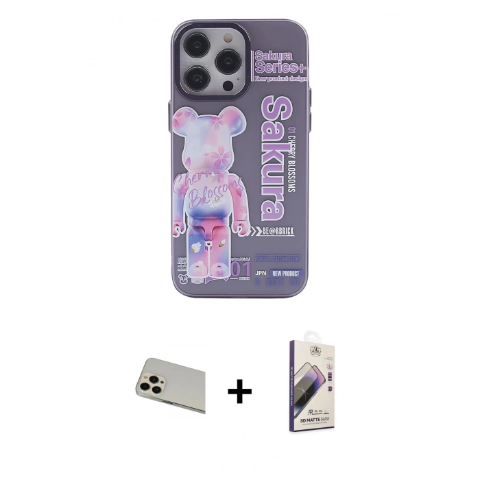 MARSİLYAN™- iPhone 13 Pro Max Kılıf Zirve Form Özel Seri - Siyah Bilvis 3D Mat Cam Ekran Koruyucu + Rainbow Kamera Lens Koruma Cam - REGD