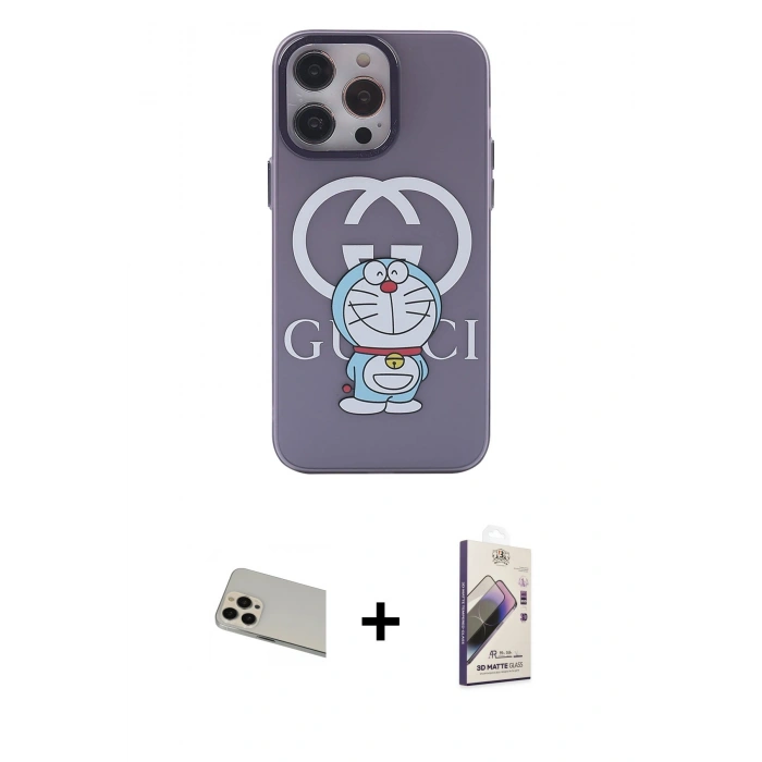 MARSİLYAN™- iPhone 13 Pro Max Kılıf Zirve Form Özel Seri - Siyah Bilvis 3D Mat Cam Ekran Koruyucu + Rainbow Kamera Lens Koruma Cam - REGD