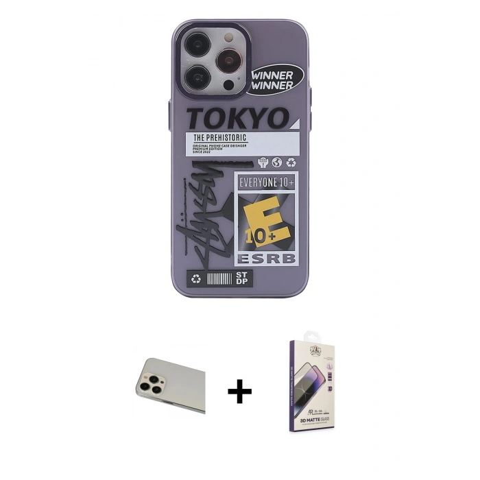 MARSİLYAN™- iPhone 13 Pro Max Kılıf Zirve Form Özel Seri - Siyah Bilvis 3D Mat Cam Ekran Koruyucu + Rainbow Kamera Lens Koruma Cam - REGD