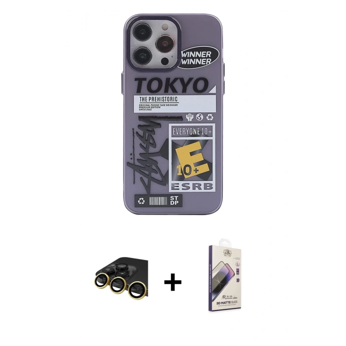 MARSİLYAN™- iPhone 13 Pro Max Kılıf Zirve Form Özel Seri - Siyah Bilvis 3D Mat Cam Ekran Koruyucu + Raze Metal Kamera Lens - GD