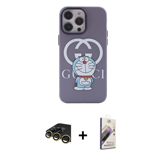 MARSİLYAN™- iPhone 13 Pro Max Kılıf Zirve Form Özel Seri - Siyah Bilvis 3D Mat Cam Ekran Koruyucu + Raze Metal Kamera Lens - GD