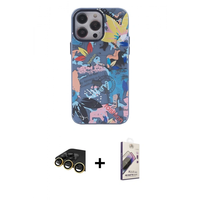 MARSİLYAN™- iPhone 13 Pro Max Kılıf Zirve Form Özel Seri - Siyah Bilvis 3D Mat Cam Ekran Koruyucu + Raze Metal Kamera Lens - GD