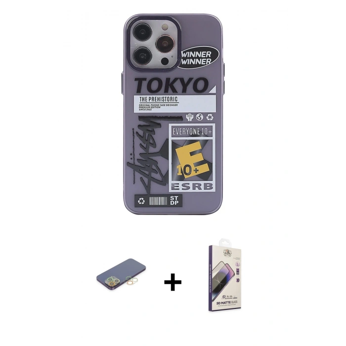 MARSİLYAN™- iPhone 13 Pro Max Kılıf Zirve Form Özel Seri - Siyah Bilvis 3D Mat Cam Ekran Koruyucu + Renkli Kamera Lens Koruma Cam - SI