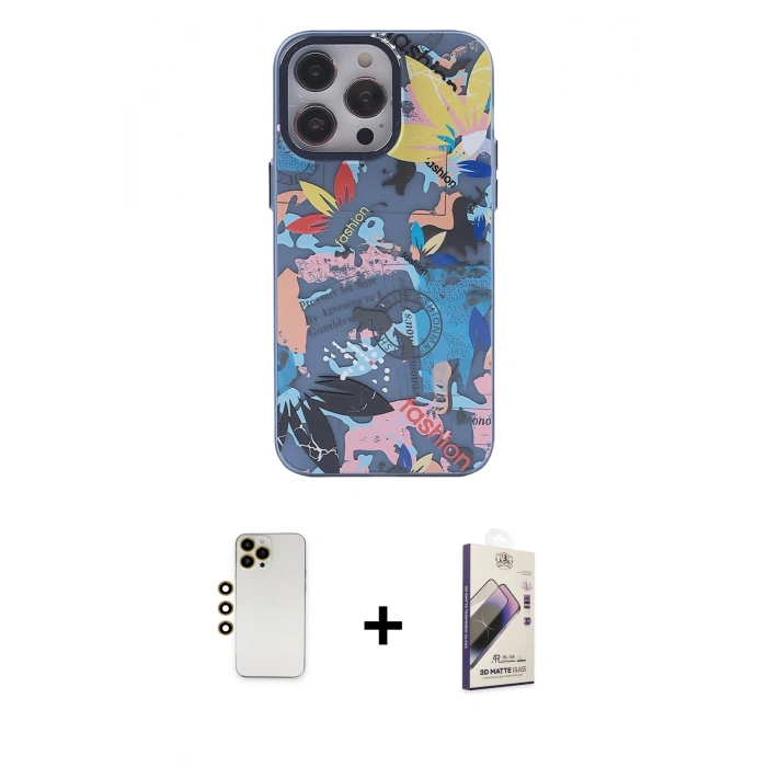 MARSİLYAN™- iPhone 13 Pro Max Kılıf Zirve Form Özel Seri - Siyah Bilvis 3D Mat Cam Ekran Koruyucu + Shine Kamera Lens - GD
