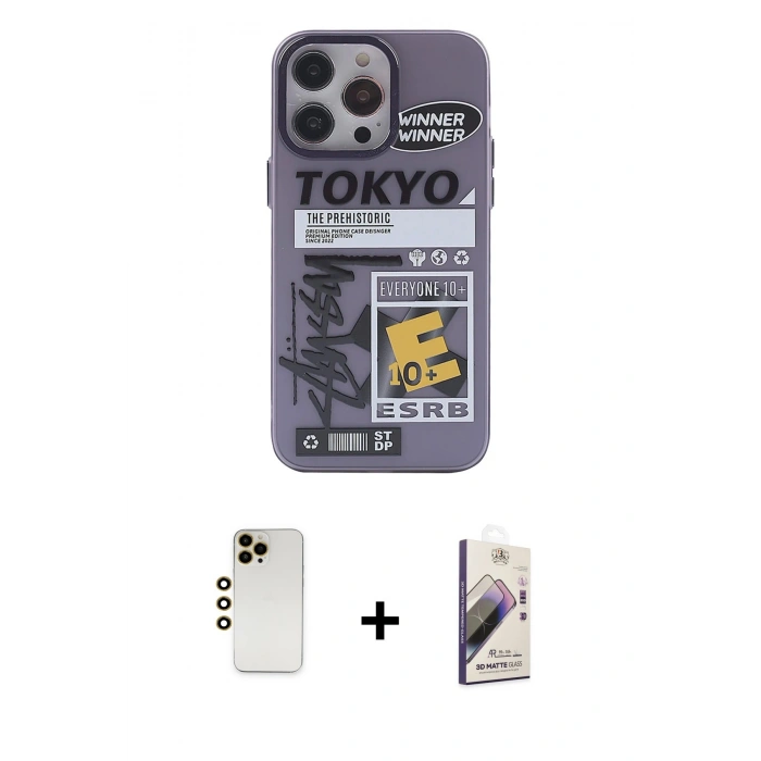 MARSİLYAN™- iPhone 13 Pro Max Kılıf Zirve Form Özel Seri - Siyah Bilvis 3D Mat Cam Ekran Koruyucu + Shine Kamera Lens - GD