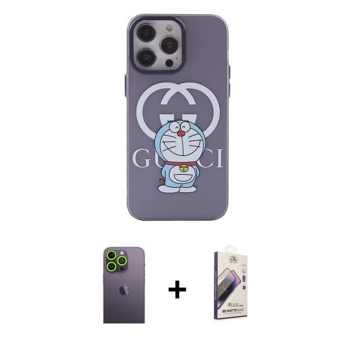 MARSİLYAN™- iPhone 13 Pro Max Kılıf Zirve Form Özel Seri - Siyah Bilvis 3D Mat Cam Ekran Koruyucu + Neon Fosforlu Kamera Lens - YL