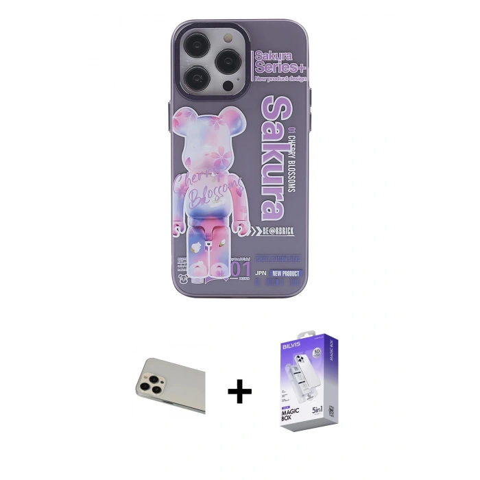 MARSİLYAN™- iPhone 13 Pro Max Kılıf Zirve Form Özel Seri - Siyah Bilvis 5in1 3D Magic Cam Ekran Koruyucu + Rainbow Kamera Lens Koruma Cam - REGD