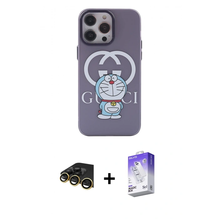 MARSİLYAN™- iPhone 13 Pro Max Kılıf Zirve Form Özel Seri - Siyah Bilvis 5in1 3D Magic Cam Ekran Koruyucu + Raze Metal Kamera Lens - GD