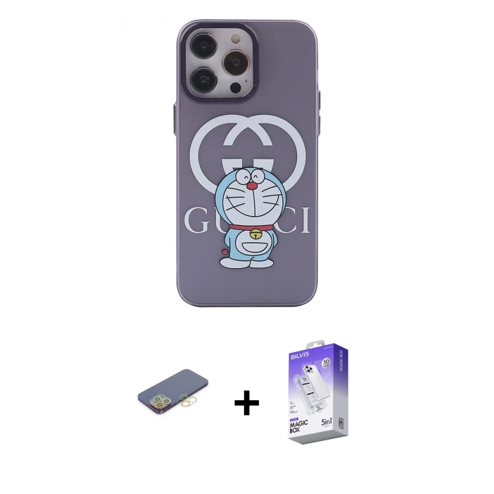 MARSİLYAN™- iPhone 13 Pro Max Kılıf Zirve Form Özel Seri - Siyah Bilvis 5in1 3D Magic Cam Ekran Koruyucu + Renkli Kamera Lens Koruma Cam - SI