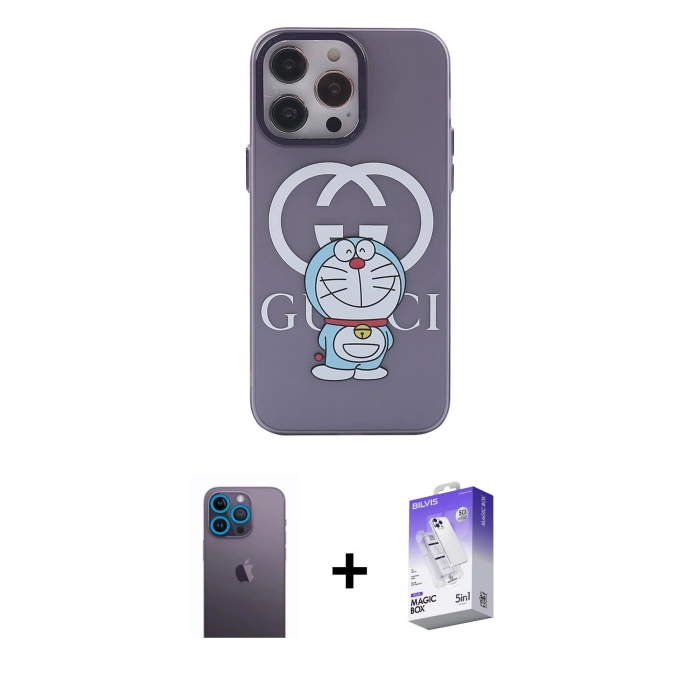 MARSİLYAN™- iPhone 13 Pro Max Kılıf Zirve Form Özel Seri - Siyah Bilvis 5in1 3D Magic Cam Ekran Koruyucu + Neon Fosforlu Kamera Lens - MI