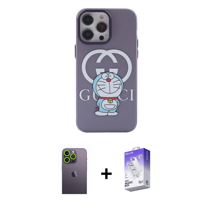 MARSİLYAN™- iPhone 13 Pro Max Kılıf Zirve Form Özel Seri - Siyah Bilvis 5in1 3D Magic Cam Ekran Koruyucu + Neon Fosforlu Kamera Lens - YL