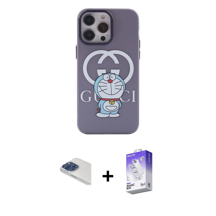 MARSİLYAN™- iPhone 13 Pro Max Kılıf Zirve Form Özel Seri - Siyah Bilvis 5in1 3D Magic Cam Ekran Koruyucu + Lacivert Pers Alüminyum Kamera Lens