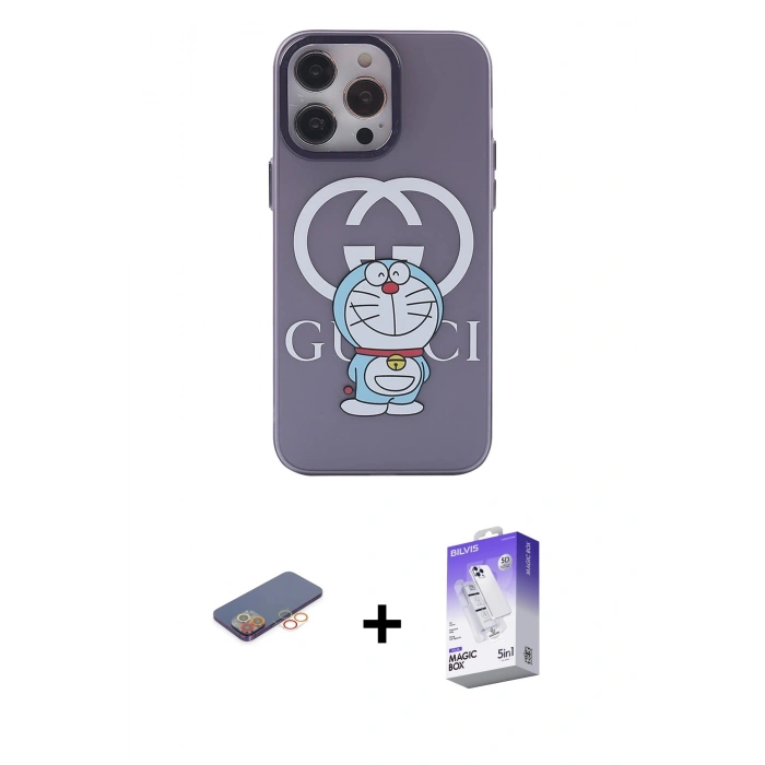 MARSİLYAN™- iPhone 13 Pro Max Kılıf Zirve Form Özel Seri - Siyah Bilvis 5in1 3D Magic Cam Ekran Koruyucu + Renkli Kamera Lens Koruma Cam - TU