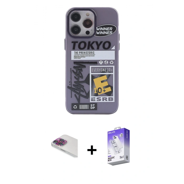 MARSİLYAN™- iPhone 13 Pro Max Kılıf Zirve Form Özel Seri - Siyah Bilvis 5in1 3D Magic Cam Ekran Koruyucu + Gökkuşağı Pers Alüminyum Kamera Lens