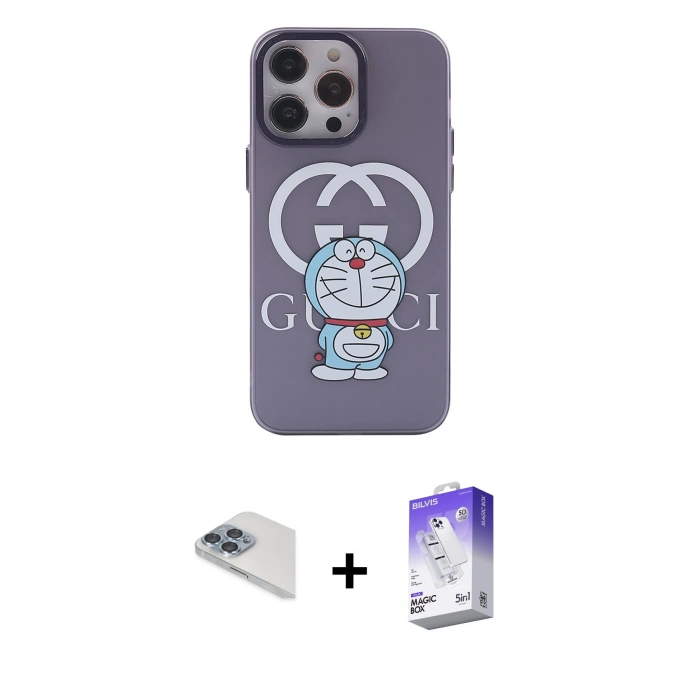 MARSİLYAN™- iPhone 13 Pro Max Kılıf Zirve Form Özel Seri - Siyah Bilvis 5in1 3D Magic Cam Ekran Koruyucu + Pers Alüminyum Kamera Lens - SABE