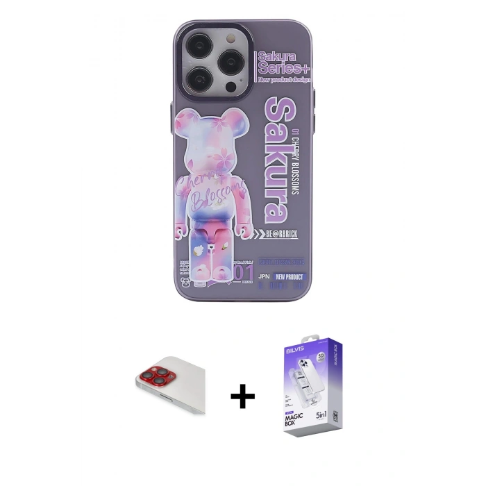 MARSİLYAN™- iPhone 13 Pro Max Kılıf Zirve Form Özel Seri - Siyah Bilvis 5in1 3D Magic Cam Ekran Koruyucu + Pers Alüminyum Kamera Lens - KI
