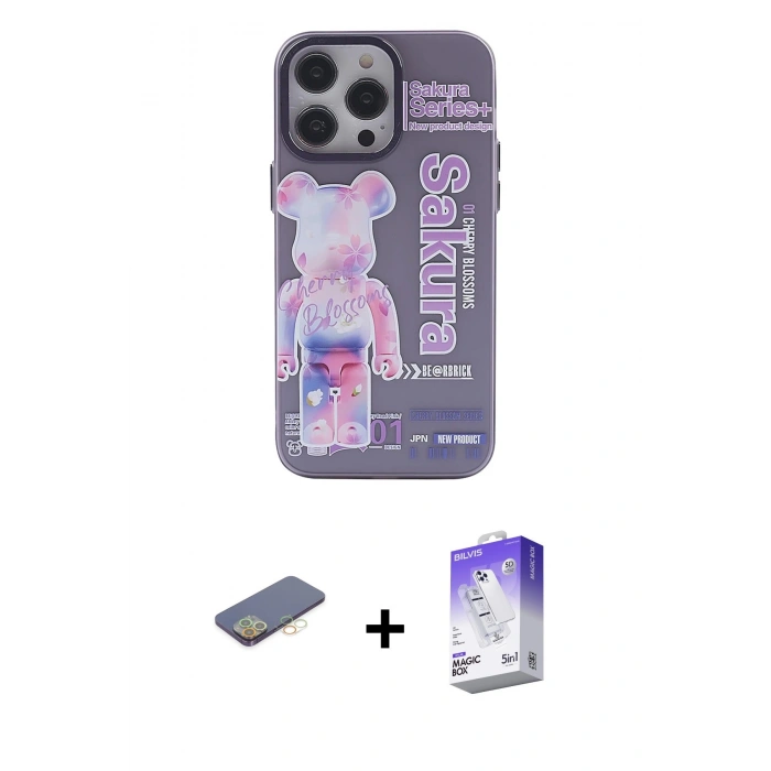 MARSİLYAN™- iPhone 13 Pro Max Kılıf Zirve Form Özel Seri - Siyah Bilvis 5in1 3D Magic Cam Ekran Koruyucu + Renkli Kamera Lens Koruma Cam - SI