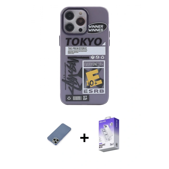 MARSİLYAN™- iPhone 13 Pro Max Kılıf Zirve Form Özel Seri - Siyah Bilvis 5in1 3D Magic Cam Ekran Koruyucu + Metal Kamera Lens Koruma Cam - AKYL