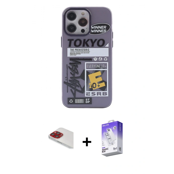 MARSİLYAN™- iPhone 13 Pro Max Kılıf Zirve Form Özel Seri - Siyah Bilvis 5in1 3D Magic Cam Ekran Koruyucu + Pers Alüminyum Kamera Lens - KI