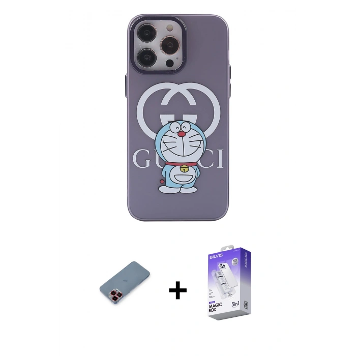 MARSİLYAN™- iPhone 13 Pro Max Kılıf Zirve Form Özel Seri - Siyah Bilvis 5in1 3D Magic Cam Ekran Koruyucu + Metal Kamera Lens Koruma Cam - KI