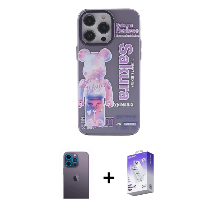 MARSİLYAN™- iPhone 13 Pro Max Kılıf Zirve Form Özel Seri - Siyah Bilvis 5in1 3D Magic Cam Ekran Koruyucu + Neon Fosforlu Kamera Lens - MI