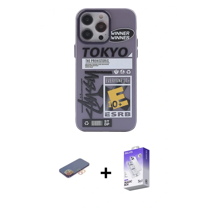 MARSİLYAN™- iPhone 13 Pro Max Kılıf Zirve Form Özel Seri - Siyah Bilvis 5in1 3D Magic Cam Ekran Koruyucu + Renkli Kamera Lens Koruma Cam - TU
