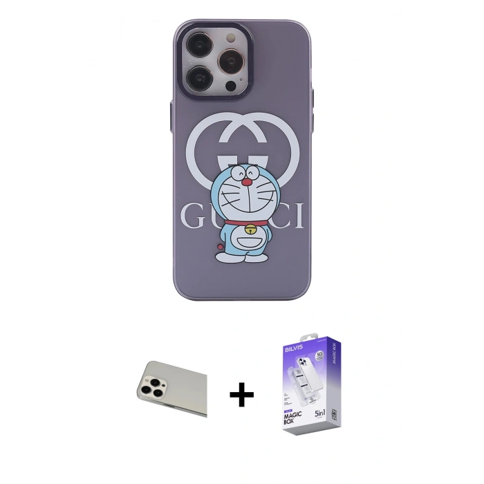 MARSİLYAN™- iPhone 13 Pro Max Kılıf Zirve Form Özel Seri - Siyah Bilvis 5in1 3D Magic Cam Ekran Koruyucu + Rainbow Kamera Lens Koruma Cam - BZ