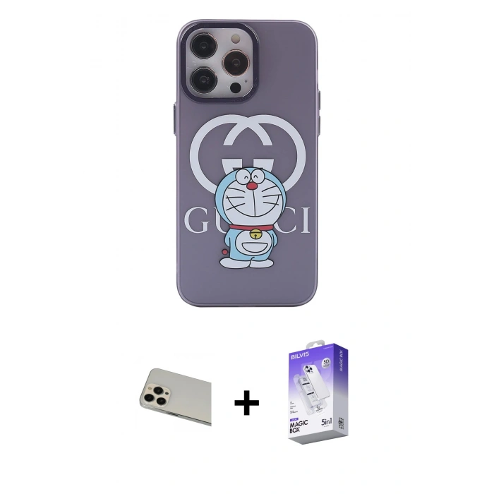 MARSİLYAN™- iPhone 13 Pro Max Kılıf Zirve Form Özel Seri - Siyah Bilvis 5in1 3D Magic Cam Ekran Koruyucu + Rainbow Kamera Lens Koruma Cam - REGD