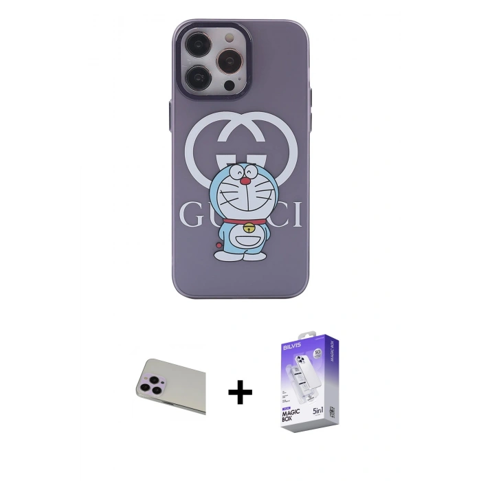 MARSİLYAN™- iPhone 13 Pro Max Kılıf Zirve Form Özel Seri - Siyah Bilvis 5in1 3D Magic Cam Ekran Koruyucu + Rainbow Kamera Lens Koruma Cam - MR