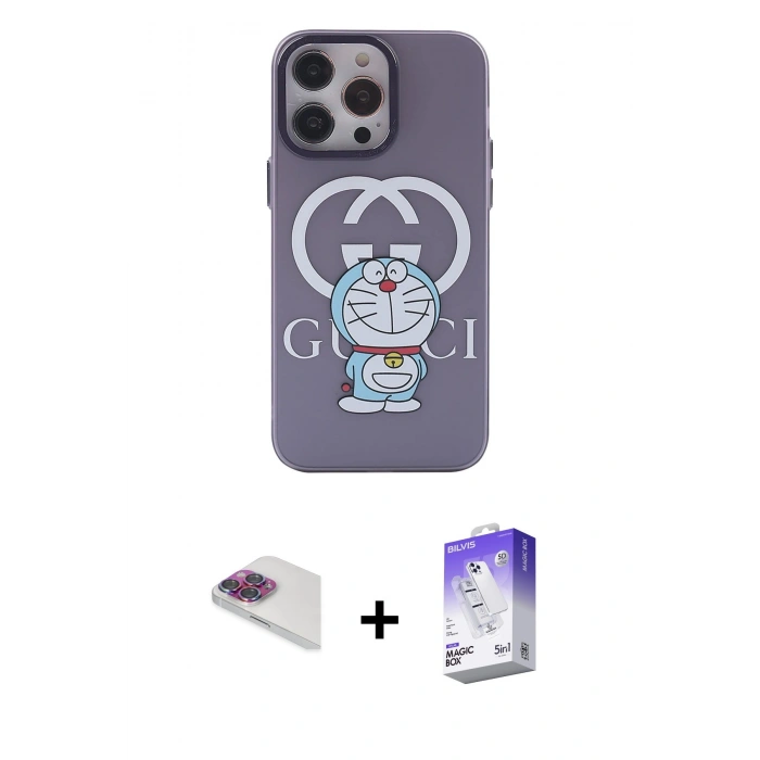 MARSİLYAN™- iPhone 13 Pro Max Kılıf Zirve Form Özel Seri - Siyah Bilvis 5in1 3D Magic Cam Ekran Koruyucu + Gökkuşağı Pers Alüminyum Kamera Lens