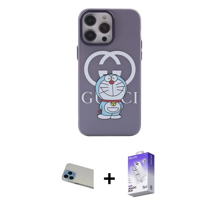 MARSİLYAN™- iPhone 13 Pro Max Kılıf Zirve Form Özel Seri - Siyah Bilvis 5in1 3D Magic Cam Ekran Koruyucu + Rainbow Kamera Lens Koruma Cam - MI