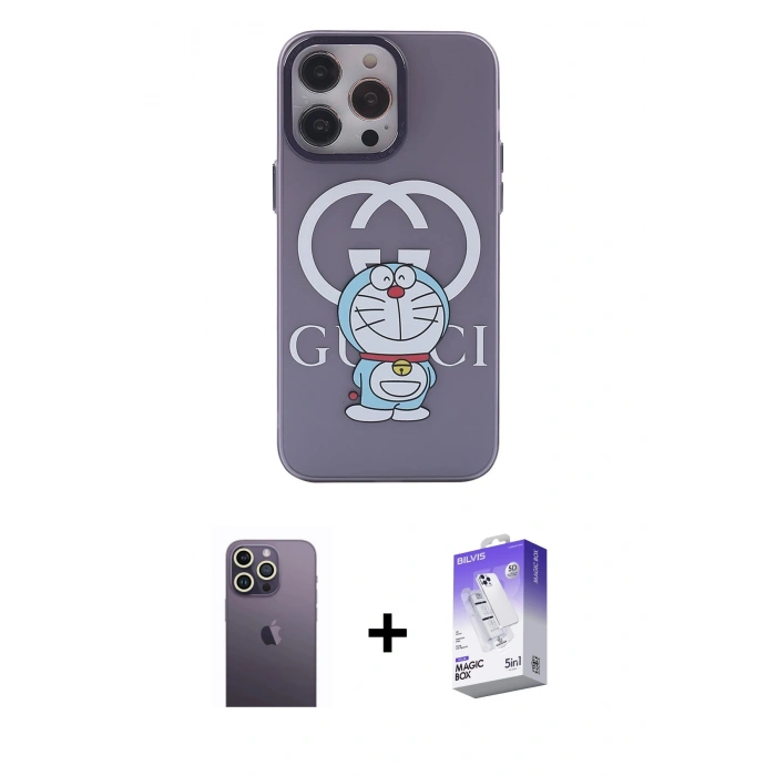 MARSİLYAN™- iPhone 13 Pro Max Kılıf Zirve Form Özel Seri - Siyah Bilvis 5in1 3D Magic Cam Ekran Koruyucu + Neon Fosforlu Kamera Lens - BZ