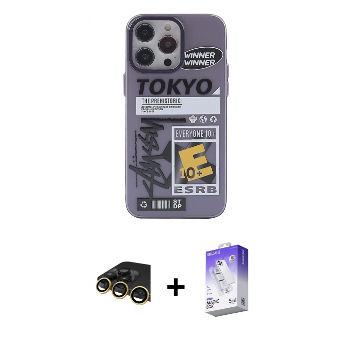 MARSİLYAN™- iPhone 13 Pro Max Kılıf Zirve Form Özel Seri - Siyah Bilvis 5in1 3D Magic Cam Ekran Koruyucu + Raze Metal Kamera Lens - GD
