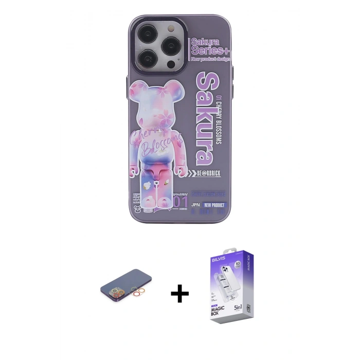 MARSİLYAN™- iPhone 13 Pro Max Kılıf Zirve Form Özel Seri - Siyah Bilvis 5in1 3D Magic Cam Ekran Koruyucu + Renkli Kamera Lens Koruma Cam - TU
