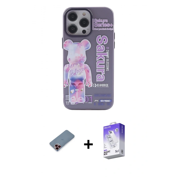 MARSİLYAN™- iPhone 13 Pro Max Kılıf Zirve Form Özel Seri - Siyah Bilvis 5in1 3D Magic Cam Ekran Koruyucu + Metal Kamera Lens Koruma Cam - KI