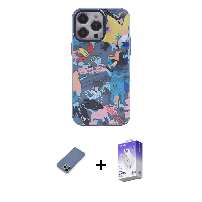 MARSİLYAN™- iPhone 13 Pro Max Kılıf Zirve Form Özel Seri - Siyah Bilvis 5in1 3D Magic Cam Ekran Koruyucu + Metal Kamera Lens Koruma Cam - AKYL