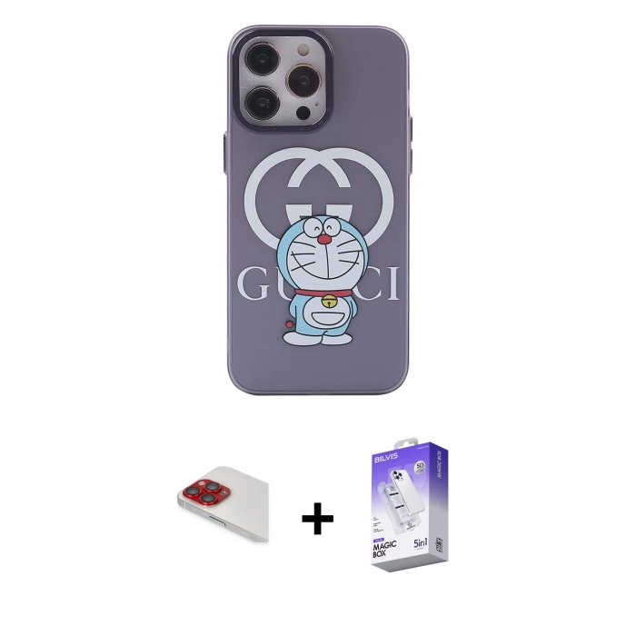 MARSİLYAN™- iPhone 13 Pro Max Kılıf Zirve Form Özel Seri - Siyah Bilvis 5in1 3D Magic Cam Ekran Koruyucu + Pers Alüminyum Kamera Lens - KI