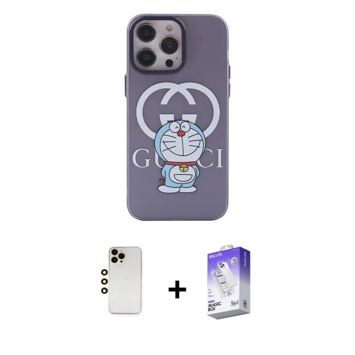 MARSİLYAN™- iPhone 13 Pro Max Kılıf Zirve Form Özel Seri - Siyah Bilvis 5in1 3D Magic Cam Ekran Koruyucu + Gold Shine Kamera Lens