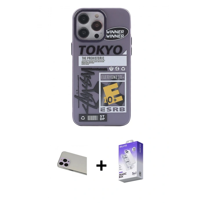 MARSİLYAN™- iPhone 13 Pro Max Kılıf Zirve Form Özel Seri - Siyah Bilvis 5in1 3D Magic Cam Ekran Koruyucu + Rainbow Kamera Lens Koruma Cam - MR
