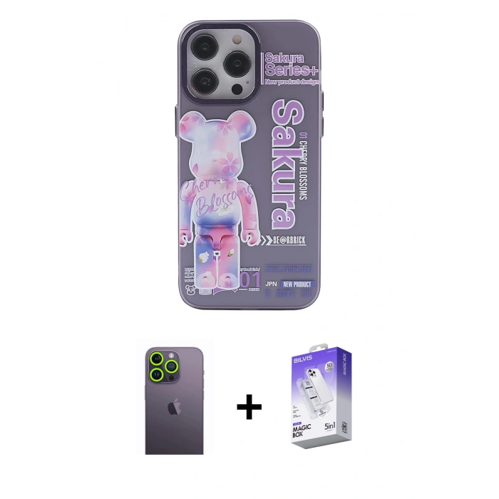 MARSİLYAN™- iPhone 13 Pro Max Kılıf Zirve Form Özel Seri - Siyah Bilvis 5in1 3D Magic Cam Ekran Koruyucu + Neon Fosforlu Kamera Lens - YL
