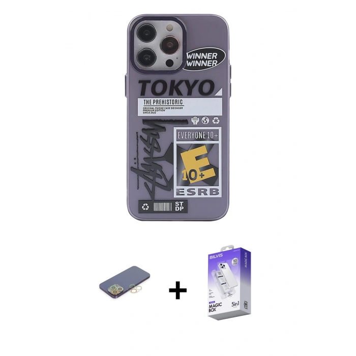 MARSİLYAN™- iPhone 13 Pro Max Kılıf Zirve Form Özel Seri - Siyah Bilvis 5in1 3D Magic Cam Ekran Koruyucu + Renkli Kamera Lens Koruma Cam - SI