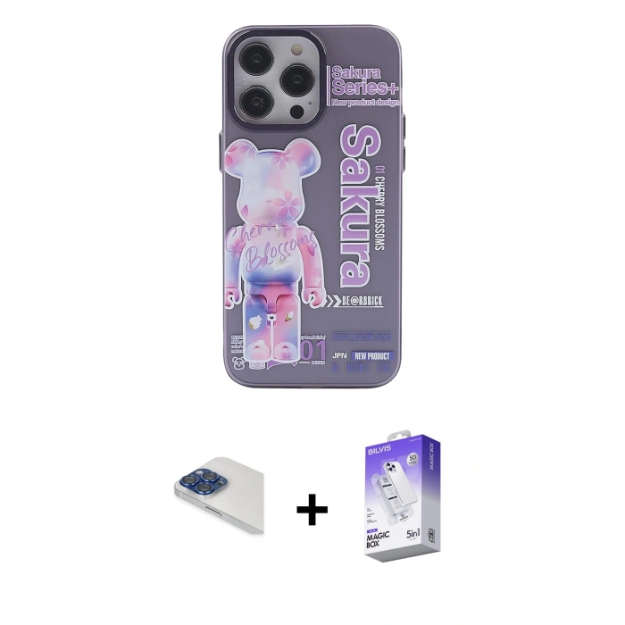 MARSİLYAN™- iPhone 13 Pro Max Kılıf Zirve Form Özel Seri - Siyah Bilvis 5in1 3D Magic Cam Ekran Koruyucu + Lacivert Pers Alüminyum Kamera Lens